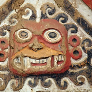 South America, Peru, La Libertad, Trujillo, detail of a mural on the Moche Temple