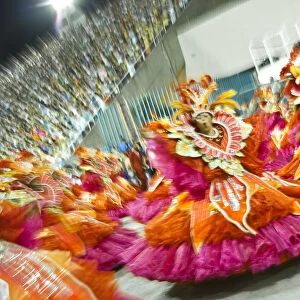 South America, Rio de Janeiro, Rio de Janeiro city, baiana dancers at carnival in
