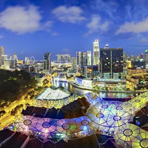 South East Asia, Singapore, Elevated view over the Entertainment district of Clarke Quay