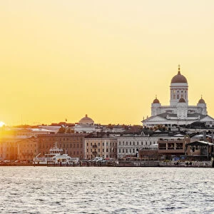 South harbour and City Center Skyline at sunset, Helsinki, Uusimaa County, Finland