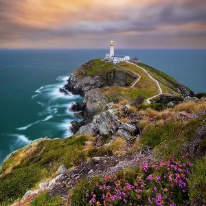 South Stack Lighthouse at sunset, Anglesey, Holy Island, Wales, Great Britain, United Kingdom South Stack Lighthouse at sunset, Anglesey, Holy Island, Wales, Great Britain, United Kingdom