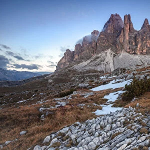 South side view of Tre Cime di Lavaredo, Dolomites, Auronzo di Cadore, Belluno, Veneto