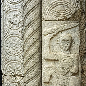 Sovana Cathedral, detail of the portal column. Sovana, Grosseto, Tuscany, Italy