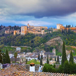 Spain, Andalucia, Granada, Alhambra at dusk