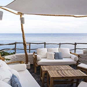 Spain, Balearic Islands, Menorca, A terrace in the Cova d en Xoroi discoteque