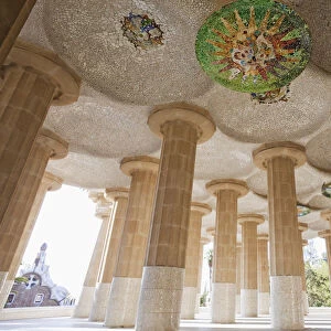 Spain, Barcelona, Guell Park, Hall of Columns