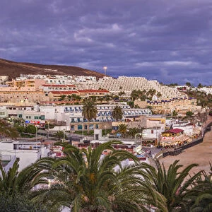 Spain, Canary Islands, Fuerteventura Island, Morro Jable, high angle view of Playa