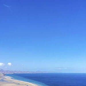 Spain, Canary Islands, Fuerteventura, Jandia, Aerial view of Sotavento beach