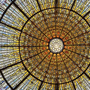 Spain, Catalonia, Barcelona, Palau de la Musica, Modernist glass ceiling