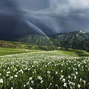 Spring storm from the top of Monte Croce in the Apuan Alps, Tuscany, Italy