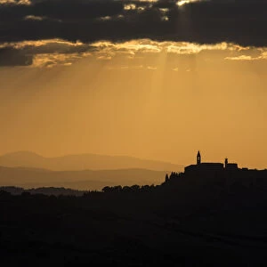 spring sunset at Pienza, Val d Orcia, Siena province, Tuscany, Italy