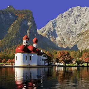 St. Bartholomew Chapel on Lake Konigsee & the Watzmann Mountain Range, Berchtesgaden