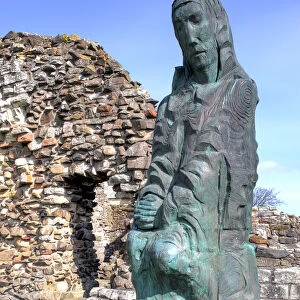 St Cuthbert Statue at abbey, Lindisfarne, Holy Island, Northumberland, North East England