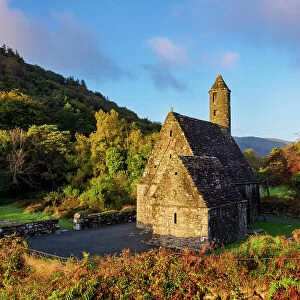 St. Kevin's Church at sunrise, Early Medieval Monastic Settlement, Glendalough, County Wicklow, Ireland