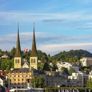 St Leodegar Church and ferries, Lucerne, Switzerland St Leodegar Church and ferries, Lucerne, Switzerland