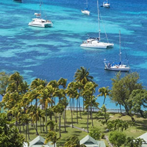 St Vincent and The Grenadines, Bequia, View over Bequia Plantation Hotel to Admiralty Bay