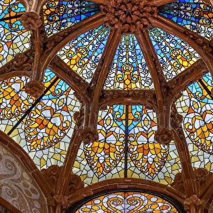 Stained glass ceiling inside Hospital de la Santa Creu i Sant Pau
