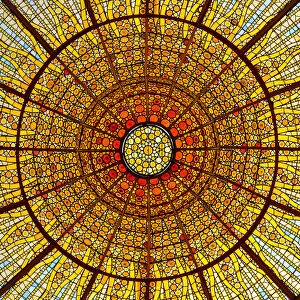 Stained-glass skylight, Palace of Catalan Music concert hall, Barcelona, Catalonia, Spain