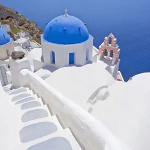 Santorini Print: Oia Staircase to Blue Domed Church Santorini Print: Oia Staircase to Blue Domed Church