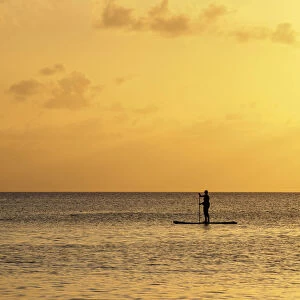 Stand up paddle along Seven Mile Beach at sunset, George Town, Grand Cayman