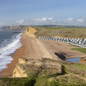 Static caravans with beach views on a coastal holiday park near Burton Bradstock, Dorset