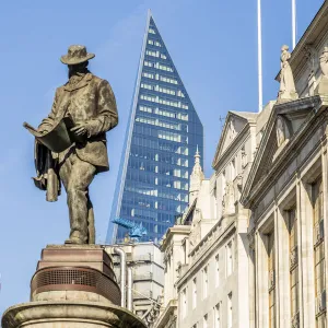 Statue of James Henry Greathead and the Scalpel Building, City of London, London, England