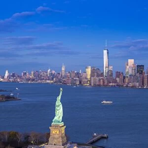 Statue of Liberty and Lower Manhattan, New York City, New York, USA