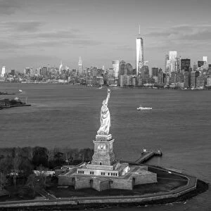 Statue of Liberty and Lower Manhattan, New York City, New York, USA