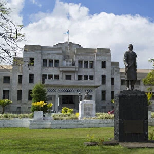 Statue of Ratu Sir Lala Sukuna outside government building, Suva, Viti Levu, Fiji