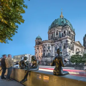 Statues in front of Berlin Dome and Spree River, Berlin, Germany