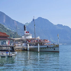 Steamboat on Lake Lucerne at Weggis, canton Lucerne, Switzerland