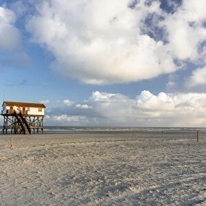 Stilt house at beach, Sankt Peter-Ording, North Sea, North Frisia