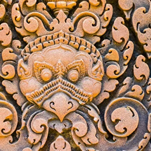 Stone carvings at Prasat Banteay Srei temple ruins, UNESCO World Heritage Site, Siem