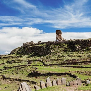 Stone Circle and Chullpa in Sillustani, Puno Region, Peru