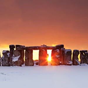 Stonehenge at Sunset in Winter, Salisbury Plain, Wiltshire, England