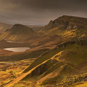 Storm light over the Quiraing on the Isle of Skye, Scotland. Autumn (November)