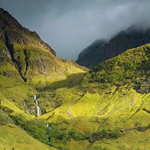 Stream flowing from mountains in Glencoe, Glencoe, Scottish Highlands, Scotland, UK