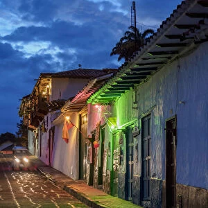 Street of Barichara at dusk, Santander Department, Colombia