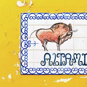 Street sign with an image of a bull, Seville, Andalusia, Spain