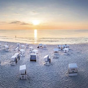 Summer evening with beach chairs on the west beach near Kampen, Sylt, Schleswig-Holstein