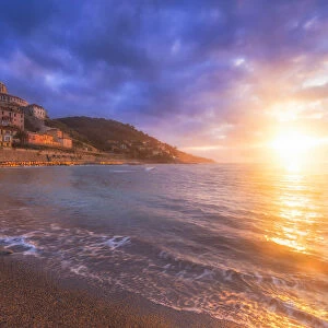 Sunrise on the beach of Cervo, Imperia province, Liguria, Italy