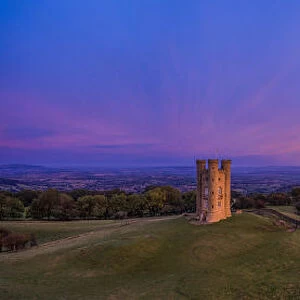 Sunrise over Broadway Tower on top of Fish Hill, the second highest point in the