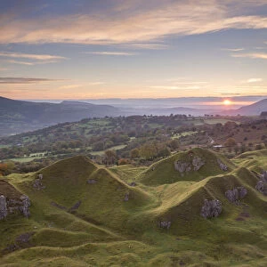 Sunrise from Llangattock Escarpment in the Brecon Beacons National Park, Powys, Wales