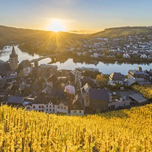 Sunset above Bernkastel-Kues, Mosel valley, Rhineland-Palatinate, Germany