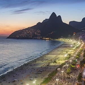 Sunset over Ipanema Beach and Dois Irmaos (Two Brothers) mountain, Rio de Janeiro