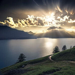 Sunset on the Lake of Mont-Cenis, between Susa Valley, Turin province, Italy and Maurienne Valley, France