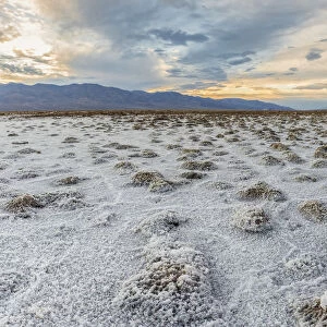 Sunset landscape at Badwater Basin. Death Valley National Park, Inyo County, California