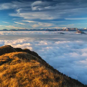 Sunset from Mount Guglielmo above the Clouds, Brescia province, Lombardy district, Italy