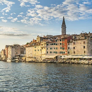Sunset behind the old town in summer. Rovinj, Istria county, Croatia