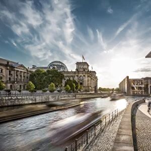 Sunset at Reichstag and River Spree, Berlin, Germany